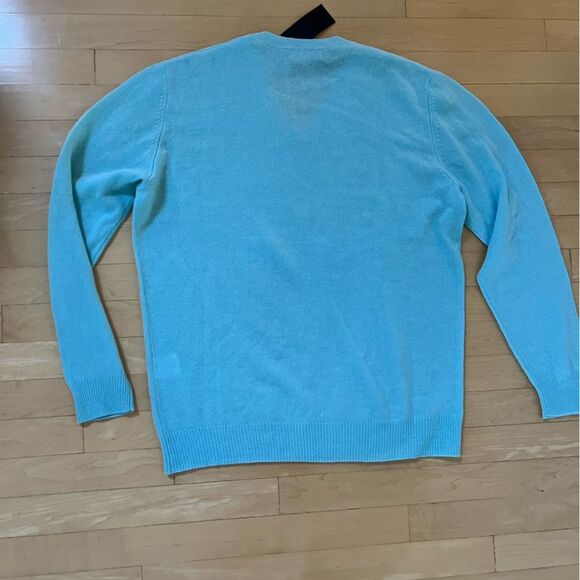 Cashmere Boutique Pure Cashmere V-Neck Spring Sweater in Blue Topaz M NWT - Picture 11 of 11